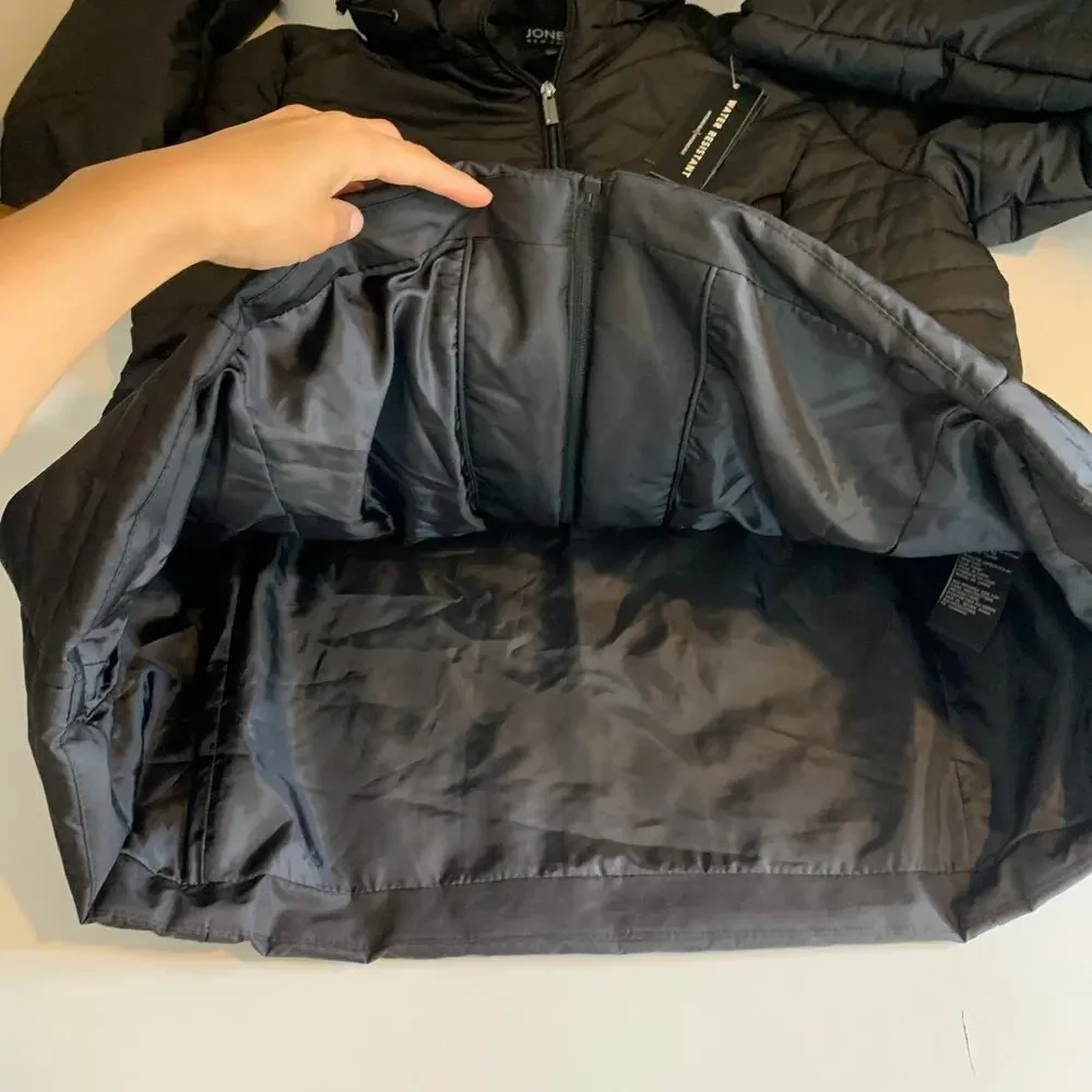 Jones New York Jacket Womens XL Extra Large Black Puffer Full Zip Long Hoodie